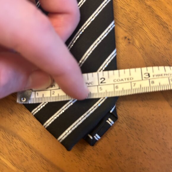 Little Black Tie Brand Black Tie with Metallic Silver Diagonal Stripes - Picture 4 of 5